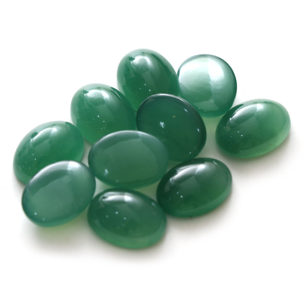 Natural Green Chalcedony Smooth Oval Cabochon Gemstone, 10x14 mm, Chalcedony Handmade Jewelry Making Gemstone, Set of 12 Pieces - National Facets, Gemstone Manufacturer, Natural Gemstones, Gemstone Beads