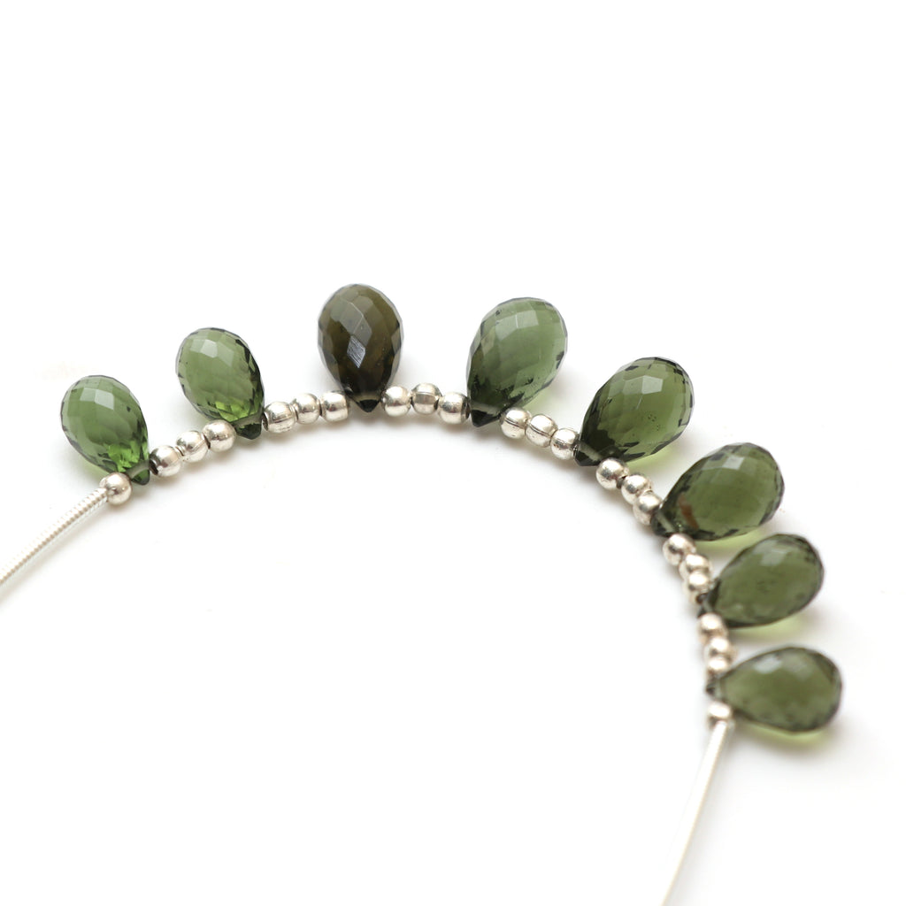 Natural Moldavite Faceted Drop Beads, 5.5x9 mm to 6x10.5 mm, Moldavite Drop Jewelry Making Beads, 3.5 Inch Full Strand, Price Per Strand - National Facets, Gemstone Manufacturer, Natural Gemstones, Gemstone Beads, Gemstone Carvings