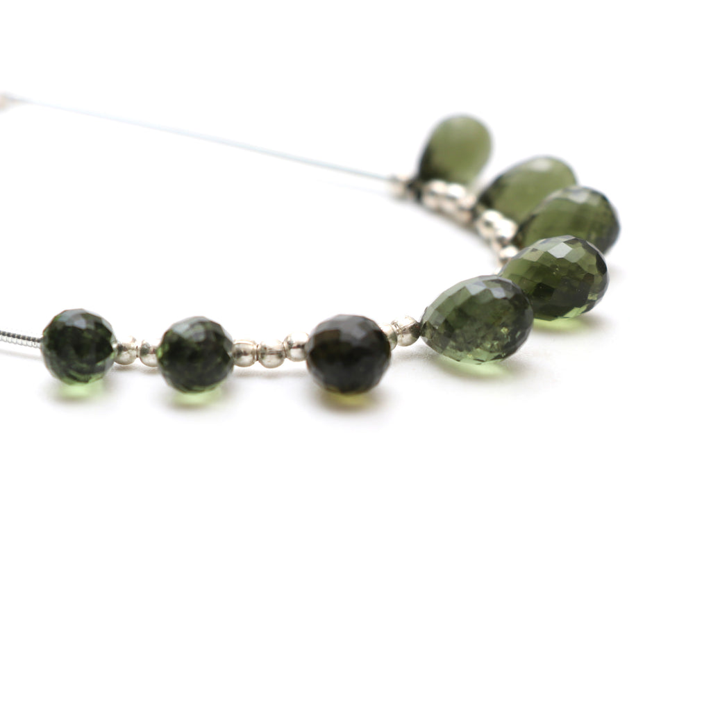 Natural Moldavite Faceted Drop Beads, 5.5x9 mm to 6x10.5 mm, Moldavite Drop Jewelry Making Beads, 3.5 Inch Full Strand, Price Per Strand - National Facets, Gemstone Manufacturer, Natural Gemstones, Gemstone Beads, Gemstone Carvings