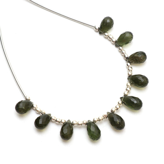 Natural Moldavite Faceted Drop Beads, 6x10 mm to 7x11.5 mm, Moldavite Drop Jewelry Making Beads, 3 Inch Full Strand, Price Per Strand