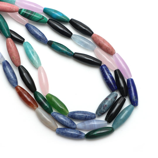 Natural Mix Semi Smooth Barrel Beads, 7x22 mm, Mix Semi Jewelry Making Beads, 19 Inches Full Strand, Price Per Strand