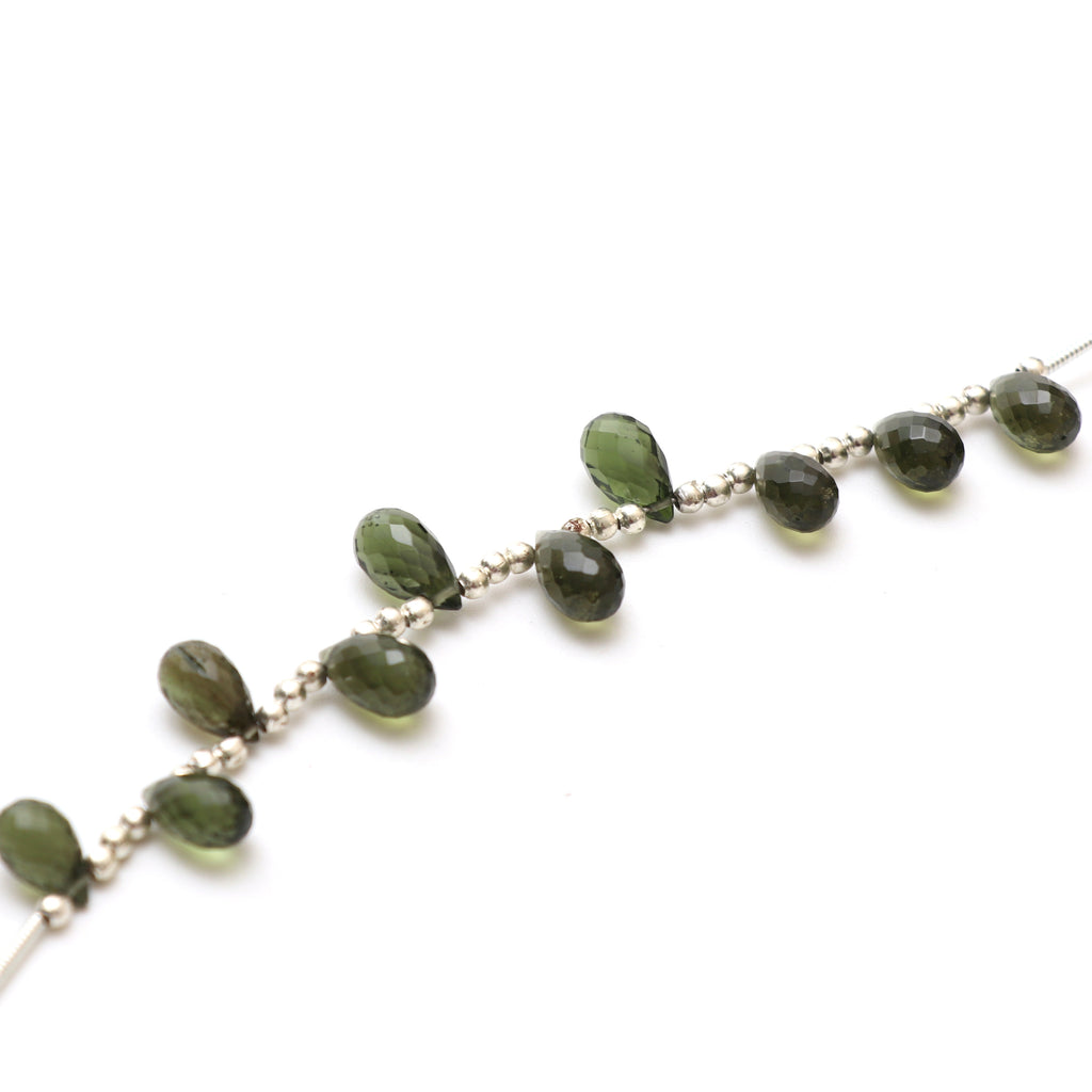 Natural Moldavite Faceted Drop Beads, 6x10 mm to 7x11.5 mm, Moldavite Drop Jewelry Making Beads, 3 Inch Full Strand, Price Per Strand - National Facets, Gemstone Manufacturer, Natural Gemstones, Gemstone Beads, Gemstone Carvings