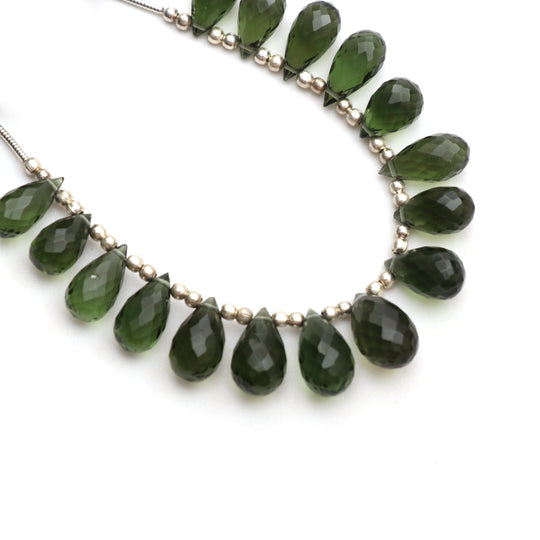 Natural Moldavite Faceted Drop Beads, 6.5x10.5 mm to 8x13.5 mm, Moldavite Drop Jewelry Making Beads, 4.5 Inch Full Strand, Price Per Strand