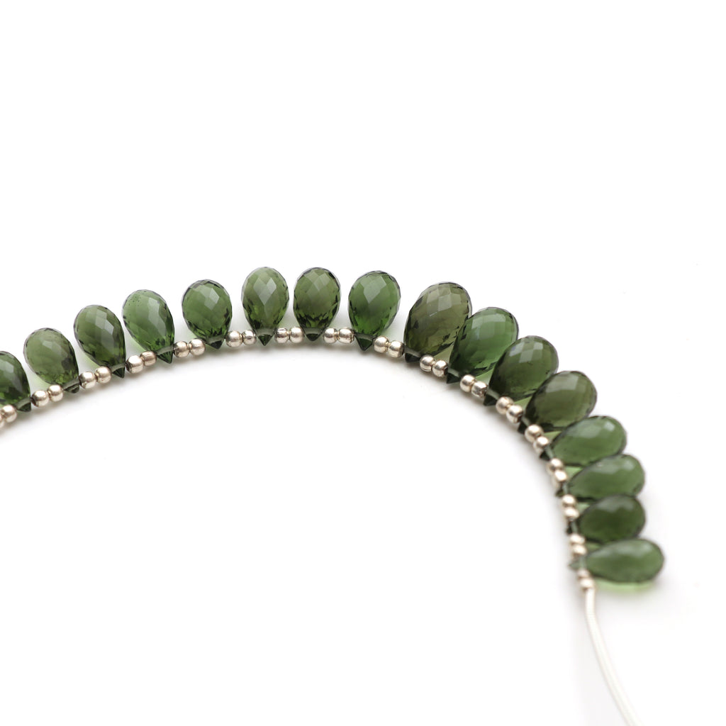 Natural Moldavite Faceted Drop Beads, 6.5x10.5 mm to 8x13.5 mm, Moldavite Drop Jewelry Making Beads, 4.5 Inch Full Strand, Price Per Strand - National Facets, Gemstone Manufacturer, Natural Gemstones, Gemstone Beads, Gemstone Carvings