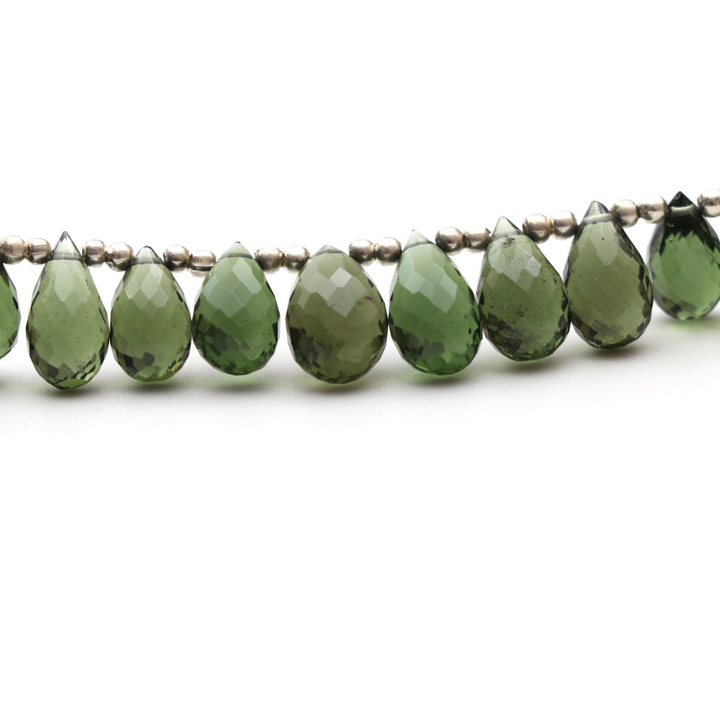 Natural Moldavite Faceted Drop Beads, 6.5x10.5 mm to 8x13.5 mm, Moldavite Drop Jewelry Making Beads, 4.5 Inch Full Strand, Price Per Strand - National Facets, Gemstone Manufacturer, Natural Gemstones, Gemstone Beads, Gemstone Carvings