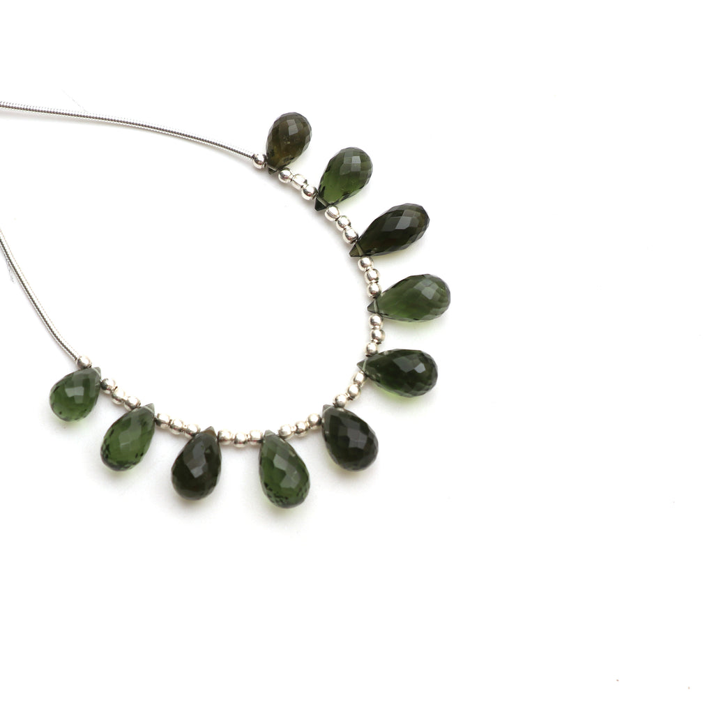 Natural Moldavite Faceted Drop Beads, 6.5x10 m to 6.5x13 mm, Moldavite Drop Jewelry Making Beads, 3.5 Inch Full Strand, Price Per Strand - National Facets, Gemstone Manufacturer, Natural Gemstones, Gemstone Beads, Gemstone Carvings