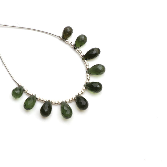 Natural Moldavite Faceted Drop Beads, 6.5x10 m to 6.5x13 mm, Moldavite Drop Jewelry Making Beads, 3.5 Inch Full Strand, Price Per Strand