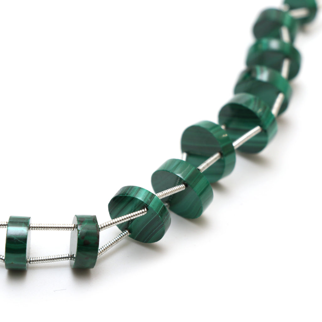 Natural Malachite Smooth Coin Both Side Flat Beads, 8 mm to 12 mm, Malachite Coin Jewelry Making Beads, 5 Inch, Price Per Strand - National Facets, Gemstone Manufacturer, Natural Gemstones, Gemstone Beads, Gemstone Carvings