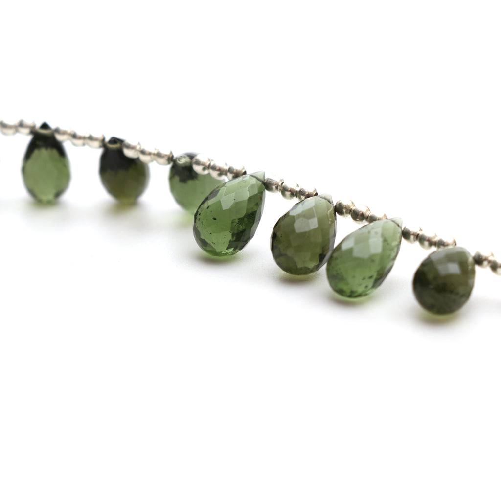 Natural Moldavite Faceted Drop Beads, 6.5x10 m to 6.5x13 mm, Moldavite Drop Jewelry Making Beads, 3.5 Inch Full Strand, Price Per Strand - National Facets, Gemstone Manufacturer, Natural Gemstones, Gemstone Beads, Gemstone Carvings