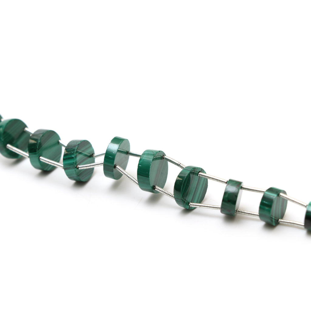 Natural Malachite Smooth Coin Both Side Flat Beads, 8 mm to 12 mm, Malachite Coin Jewelry Making Beads, 5 Inch, Price Per Strand - National Facets, Gemstone Manufacturer, Natural Gemstones, Gemstone Beads, Gemstone Carvings