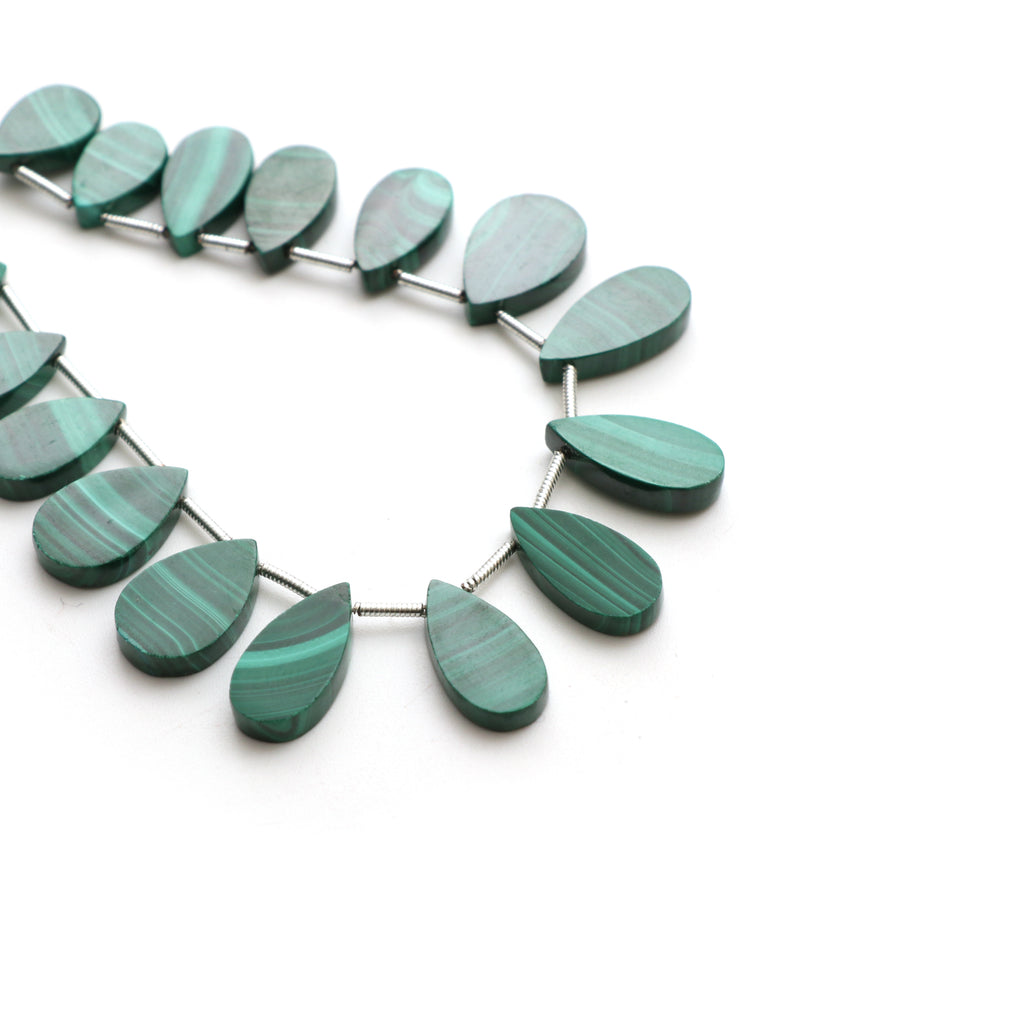 Natural Malachite Smooth Pear Both Side Flat Beads, 8x12 mm to 8x16 mm, Malachite Pear Jewelry Making Beads, 16 CM, Price Per Strand - National Facets, Gemstone Manufacturer, Natural Gemstones, Gemstone Beads, Gemstone Carvings