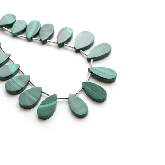 Natural Malachite Smooth Pear Both Side Flat Beads, 8x12 mm to 8x16 mm, Malachite Pear Jewelry Making Beads, 16 CM, Price Per Strand