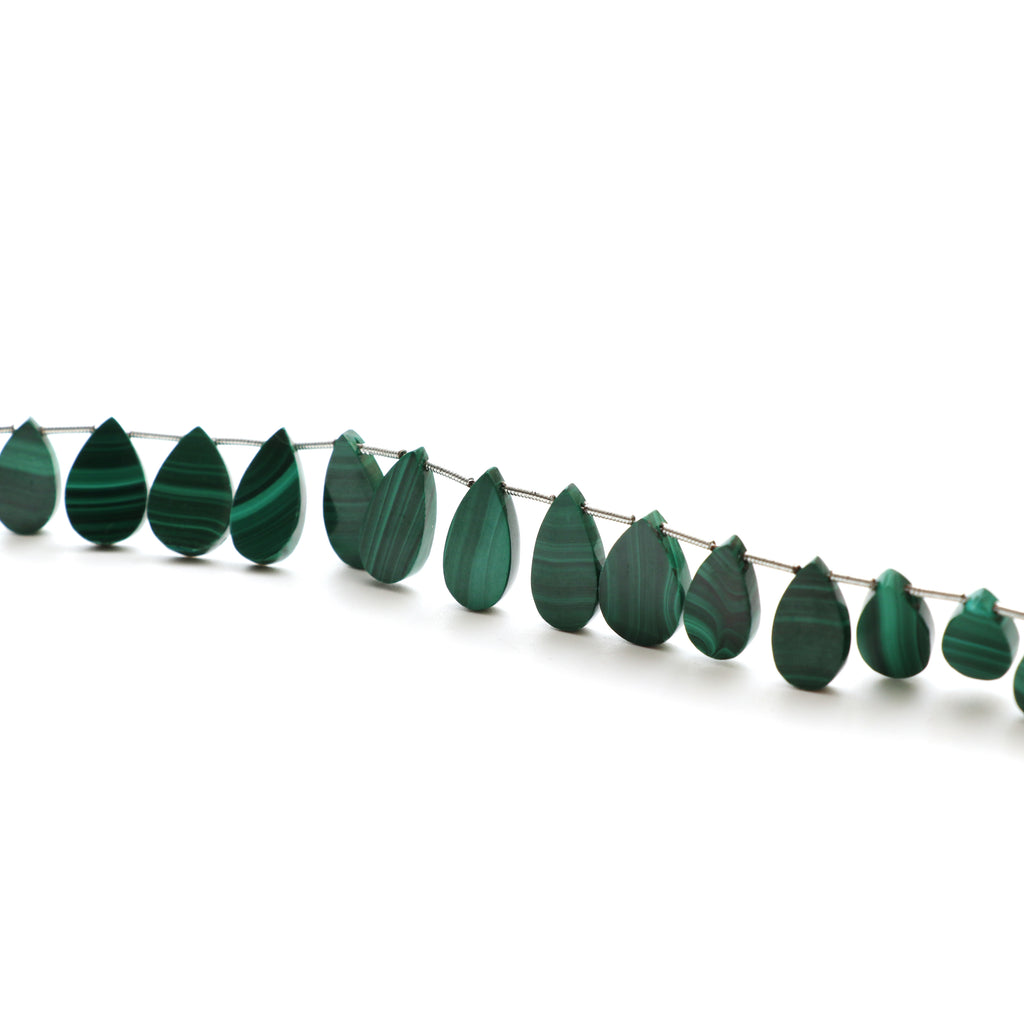 Natural Malachite Smooth Pear Both Side Flat Beads, 8x12 mm to 8x16 mm, Malachite Pear Jewelry Making Beads, 16 CM, Price Per Strand - National Facets, Gemstone Manufacturer, Natural Gemstones, Gemstone Beads, Gemstone Carvings