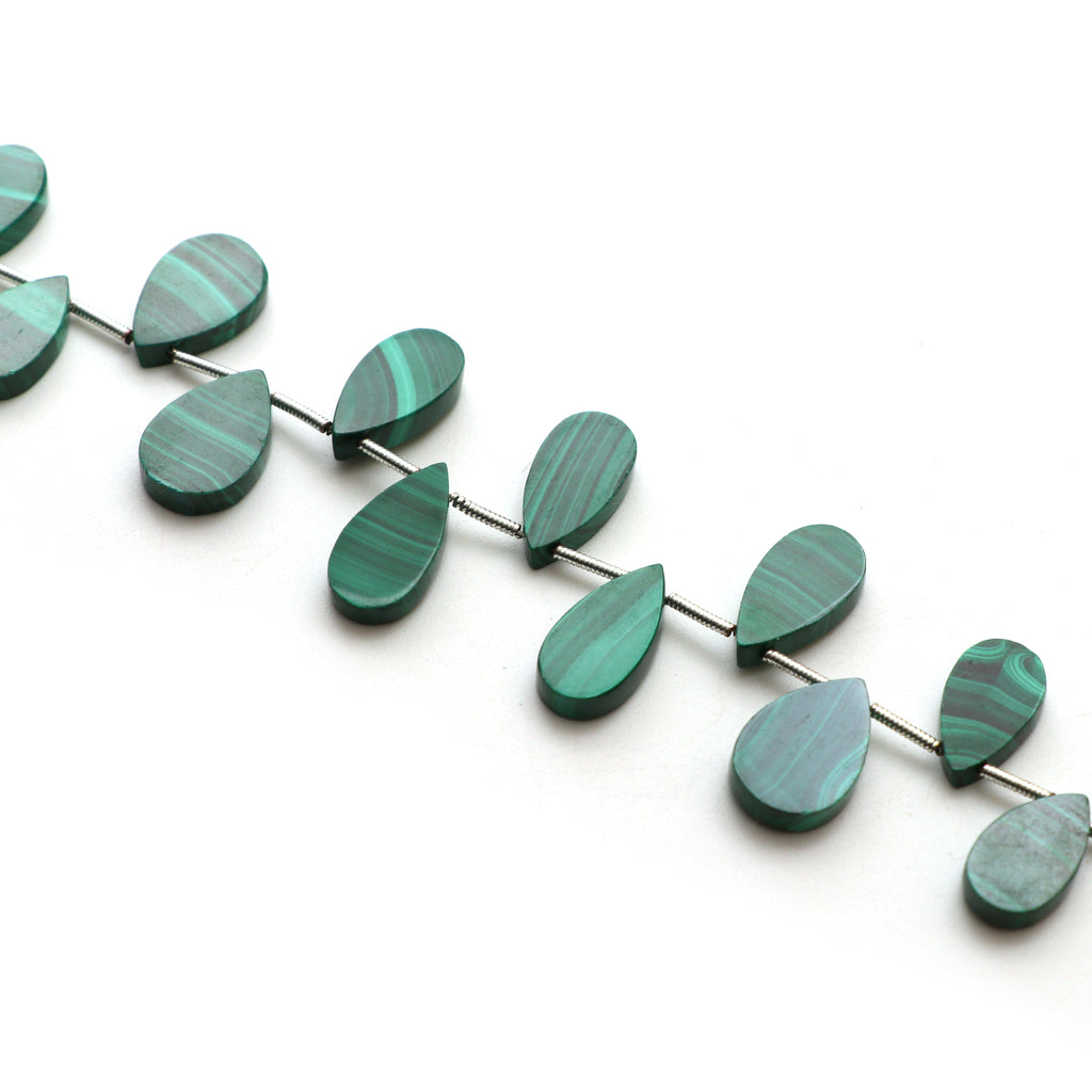 Natural Malachite Smooth Pear Both Side Flat Beads, 8x12 mm to 8x16 mm, Malachite Pear Jewelry Making Beads, 16 CM, Price Per Strand - National Facets, Gemstone Manufacturer, Natural Gemstones, Gemstone Beads, Gemstone Carvings