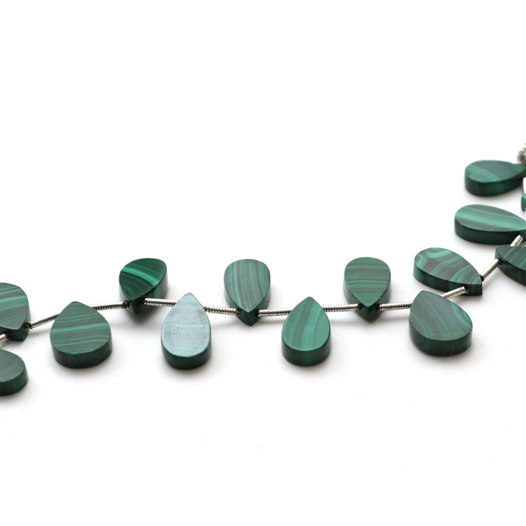 Natural Malachite Smooth Pear Both Side Flat Beads, 8x12 mm to 8x16 mm, Malachite Pear Jewelry Making Beads, 16 CM, Price Per Strand - National Facets, Gemstone Manufacturer, Natural Gemstones, Gemstone Beads, Gemstone Carvings
