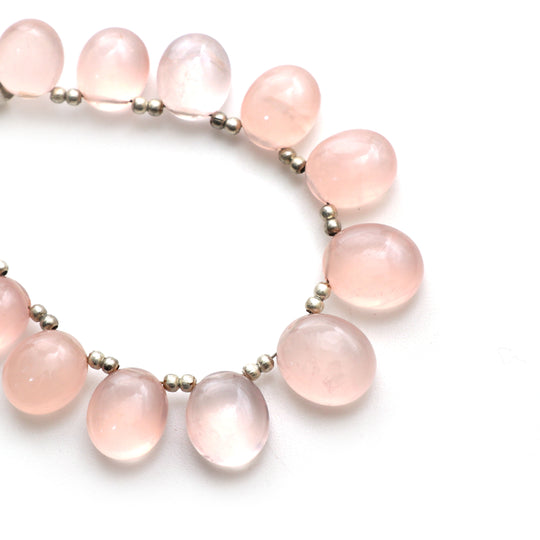 Natural Rose Quartz Smooth Oval Beads, 9x11 mm to 11x13 mm, Rose Quartz Oval Jewelry Making Beads,Quartz Side Drill, 12 CM, Price Per Strand