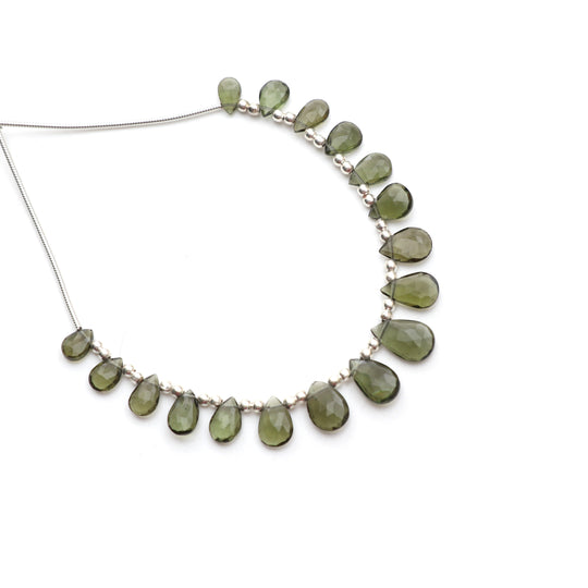 Natural Moldavite Faceted Pear Beads, 4.5x7 mm to 7.5x12 mm, Moldavite Jewelry Making Gemstone, 5 Inch Full Strand, Price Per Strand