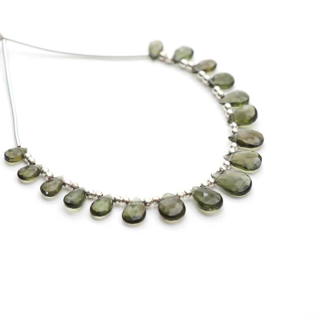 Natural Moldavite Faceted Pear Beads, 4.5x7 mm to 7.5x12 mm, Moldavite Jewelry Making Gemstone, 5 Inch Full Strand, Price Per Strand - National Facets, Gemstone Manufacturer, Natural Gemstones, Gemstone Beads, Gemstone Carvings