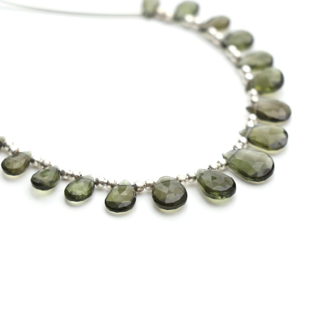 Natural Moldavite Faceted Pear Beads, 4.5x7 mm to 7.5x12 mm, Moldavite Jewelry Making Gemstone, 5 Inch Full Strand, Price Per Strand - National Facets, Gemstone Manufacturer, Natural Gemstones, Gemstone Beads, Gemstone Carvings