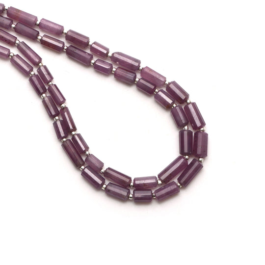 ルビーファセットシリンダービーズ、3x7 mmから4.5x10 mm、ルビージュエリーメイキングビーズ、16インチフルストランド、1ストランドあたりの価格