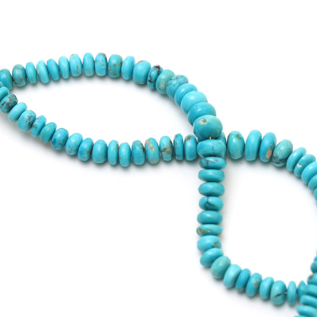 Natural Turquoise Smooth Rondelle Beads, 6 mm to 8 mm, Turquoise Jewelry Handmade Gift for Women, 8 Inches Full Strand, Price Per Strand - National Facets, Gemstone Manufacturer, Natural Gemstones, Gemstone Beads, Gemstone Carvings