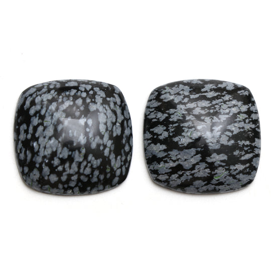 Natural Snowflake Obsidian Smooth Square Loose Gemstone, 27x27 mm, , Pair ( 2 Pieces )