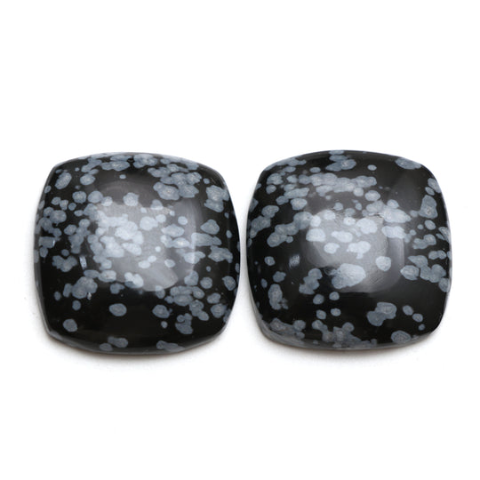 Natural Snowflake Obsidian Smooth Square Loose Gemstone, 27x27 mm, , Pair ( 2 Pieces )