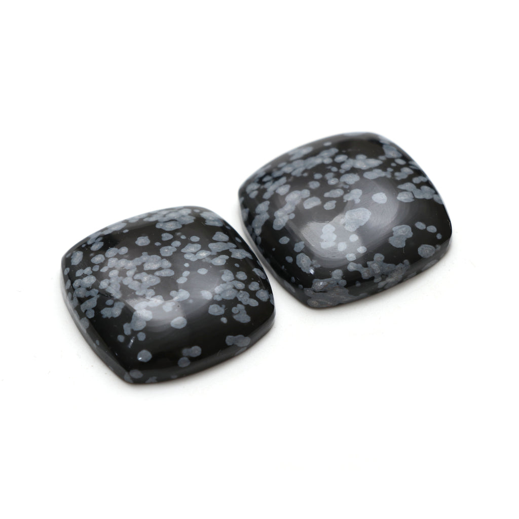 Natural Snowflake Obsidian Smooth Square Loose Gemstone, 27x27 mm, Jewelry Handmade Gift for Women, Pair ( 2 Pieces ) - National Facets, Gemstone Manufacturer, Natural Gemstones, Gemstone Beads