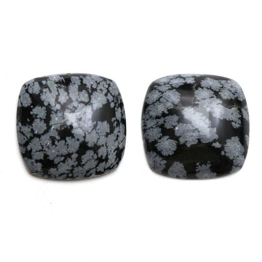 Natural Snowflake Obsidian Smooth Square Loose Gemstone, 27x27 mm, , Pair ( 2 Pieces )
