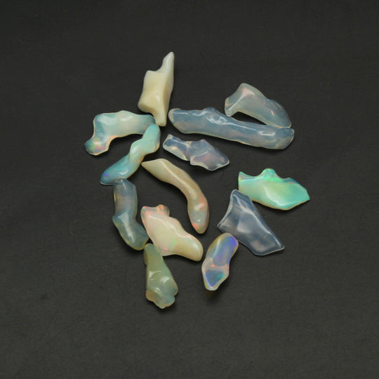 Ethiopian Opal Smooth Organic Loose Gemstone, 7x19 mm to 9x37 mm, Opal Jewelry Handmade , Set of 13 Pieces