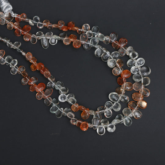 サンストーン スムース ペア ビーズ、3.5x5mm ～ 5x7mm、サンストーン ジュエリー メイキング ビーズ、8 インチ フル ストランド、1 ストランドあたりの価格