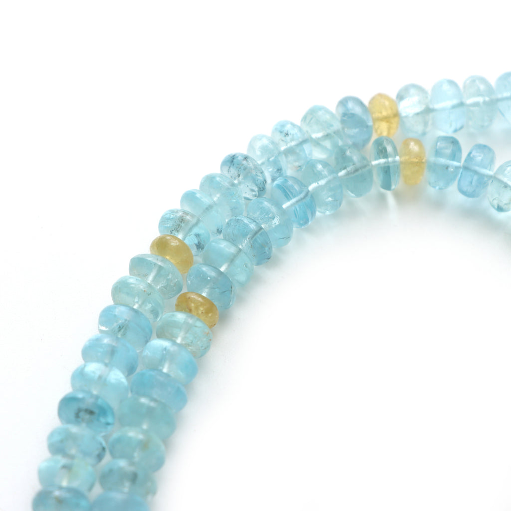 Multi Aquamarine Smooth Rondelle Beads