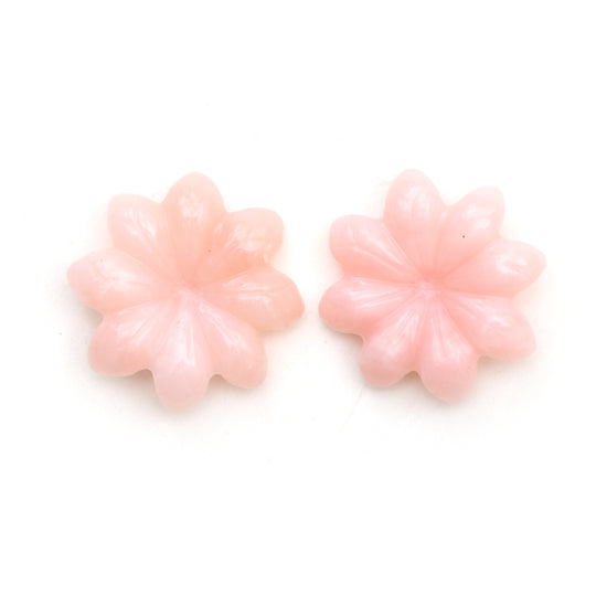 ピンクオパール フラワー カービング ルース ジェムストーン、20x20.5 mm、ピンクオパール ジュエリーメイキング ジェムストーン、ペア (2 個)