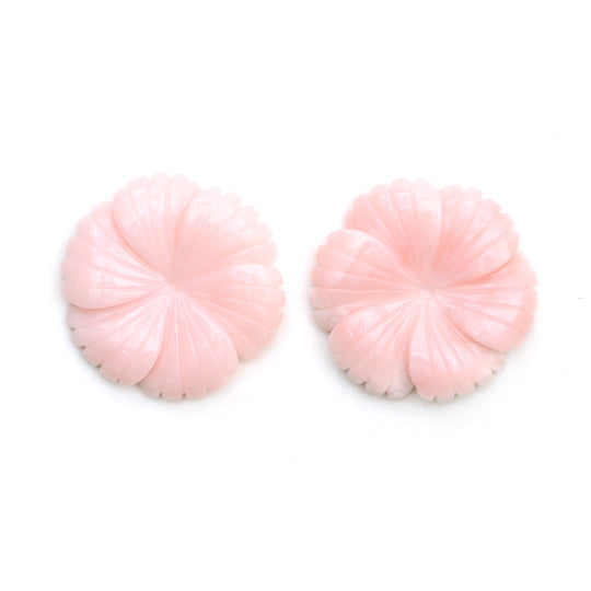 Pink Opal Flower Carving Loose Gemstone, 28.5x28.5 mm, Pink Opal Jewelry Making Gemstone, Pair ( 2 Pieces )