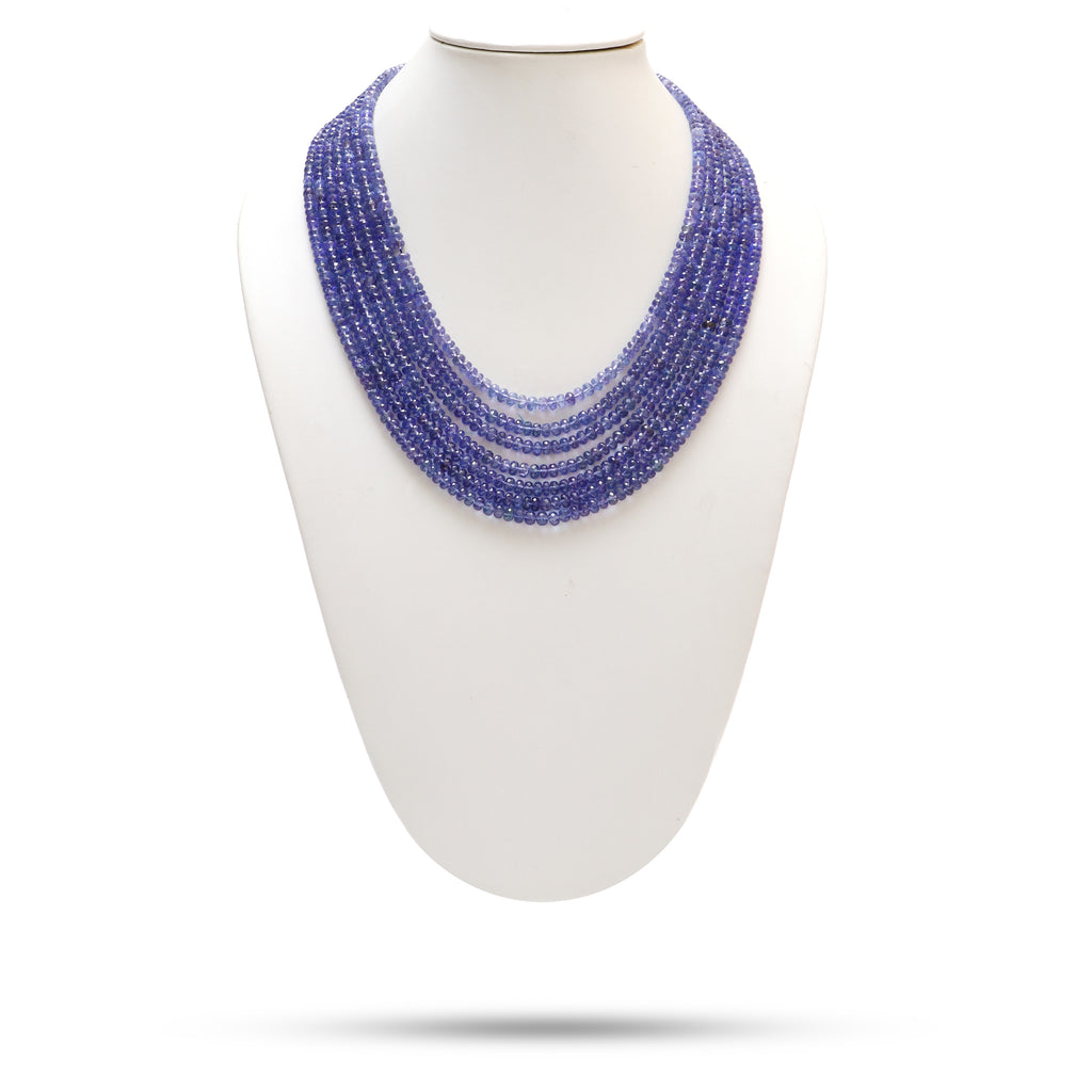 Tanzanite Faceted Roundel Beaded Necklace, 3.5 mm to 5.5 mm, Tanzanite Necklace, Inner 16 Inches to Outer 21 Inches, Price Per Necklace - National Facets, Gemstone Manufacturer, Natural Gemstones, Gemstone Beads, Gemstone Carvings