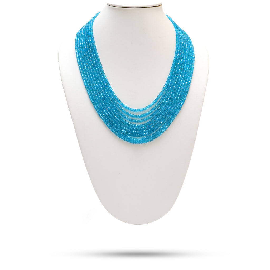 Natural Neon Apatite Faceted Roundel Beaded Necklace, 3.5mm to 5mm, Apatite Necklace, Inner 18 Inches to Outer 23 Inches, Price Per Necklace - National Facets, Gemstone Manufacturer, Natural Gemstones, Gemstone Beads, Gemstone Carvings
