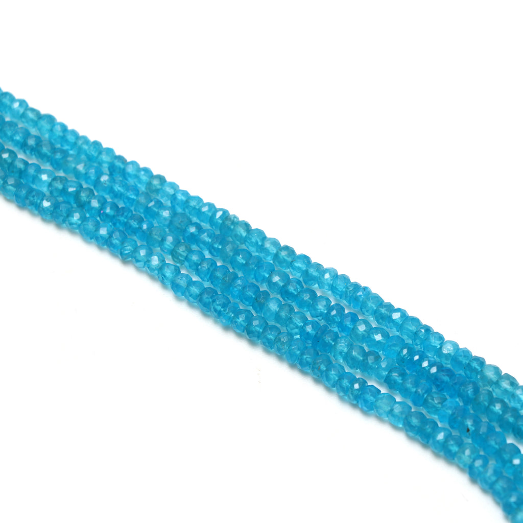 Natural Neon Apatite Faceted Roundel Beaded Necklace, 3.5mm to 5mm, Apatite Necklace, Inner 18 Inches to Outer 23 Inches, Price Per Necklace - National Facets, Gemstone Manufacturer, Natural Gemstones, Gemstone Beads, Gemstone Carvings