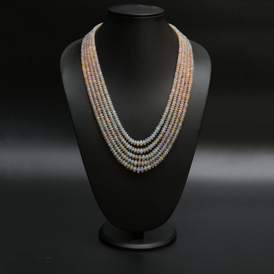 Natural Ethiopian Opal Faceted Roundel Beaded Necklace, 5 mm to 10 mm, Opal Jewelry Making Beads, Inner 20 Inches to Outer 24 Inches, Price Per Necklace