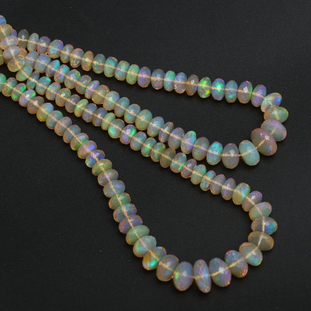 Natural Ethiopian Opal Faceted Roundel Beaded Necklace, 5 mm to 10 mm, Opal Rondelle, Inner 20 Inches to Outer 24 Inches, Price Per Necklace - National Facets, Gemstone Manufacturer, Natural Gemstones, Gemstone Beads, Gemstone Carvings