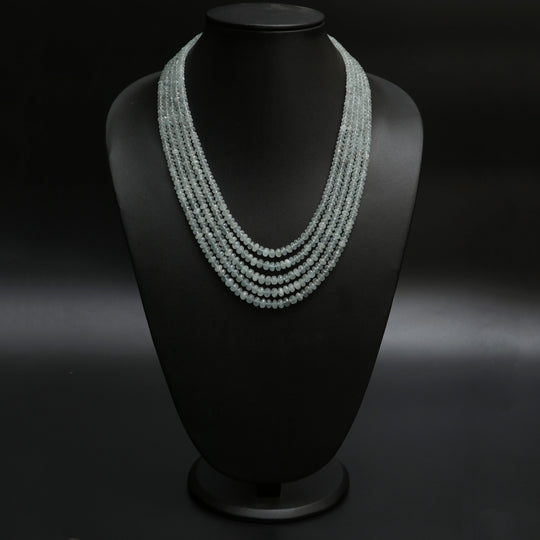 Natural Aquamarine Faceted Roundel Beaded Necklace, 4mm to 7mm, Aquamarine Rondelle, Inner 17 Inches to Outer 21 Inches, Price Per Necklace