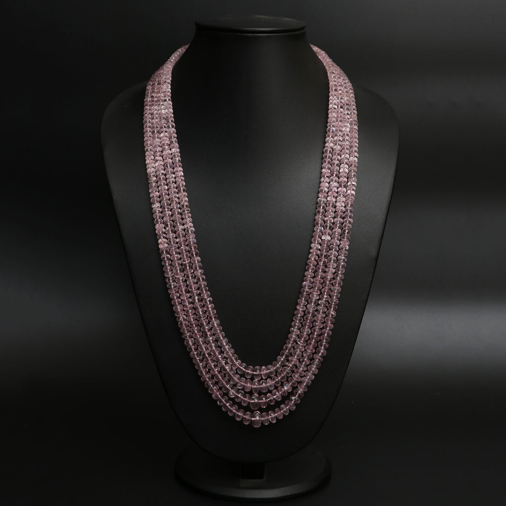 Morganite Faceted Roundel Beaded Necklace, 5 mm to 11.5 mm, Morganite Rondelle, Inner 25 Inches to Outer 28 Inches, Price Per Necklace - National Facets, Gemstone Manufacturer, Natural Gemstones, Gemstone Beads, Gemstone Carvings