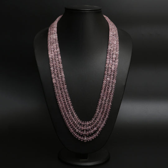 5mm - 11.5mm  High Quality Morganite Faceted Rondelle Beaded Necklace