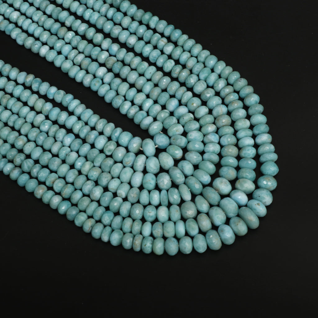 Natural Larimar Faceted Roundel Beaded Necklace, 5 mm to 13 mm, Larimar Necklace, Inner 17 Inches to Outer 24 Inches, Price Per Necklace - National Facets, Gemstone Manufacturer, Natural Gemstones, Gemstone Beads, Gemstone Carvings