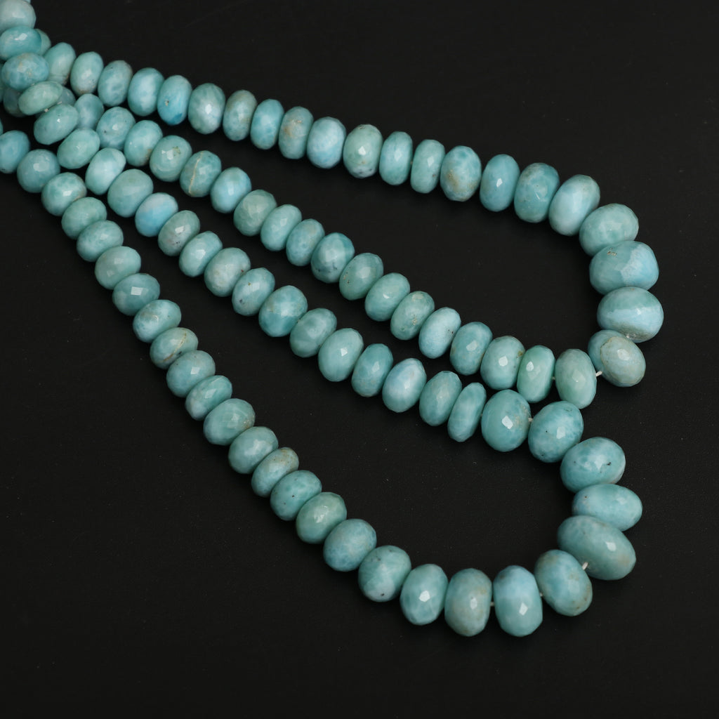 Natural Larimar Faceted Roundel Beaded Necklace, 5 mm to 13 mm, Larimar Necklace, Inner 17 Inches to Outer 24 Inches, Price Per Necklace - National Facets, Gemstone Manufacturer, Natural Gemstones, Gemstone Beads, Gemstone Carvings