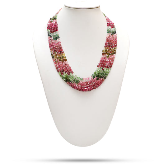 Natural Multi Tourmaline Smooth Oval Beaded Necklace, 3.5x5 mm to 5x8.5 mm, Inner 18 Inches to Outer 22 Inches, Price Per Necklace