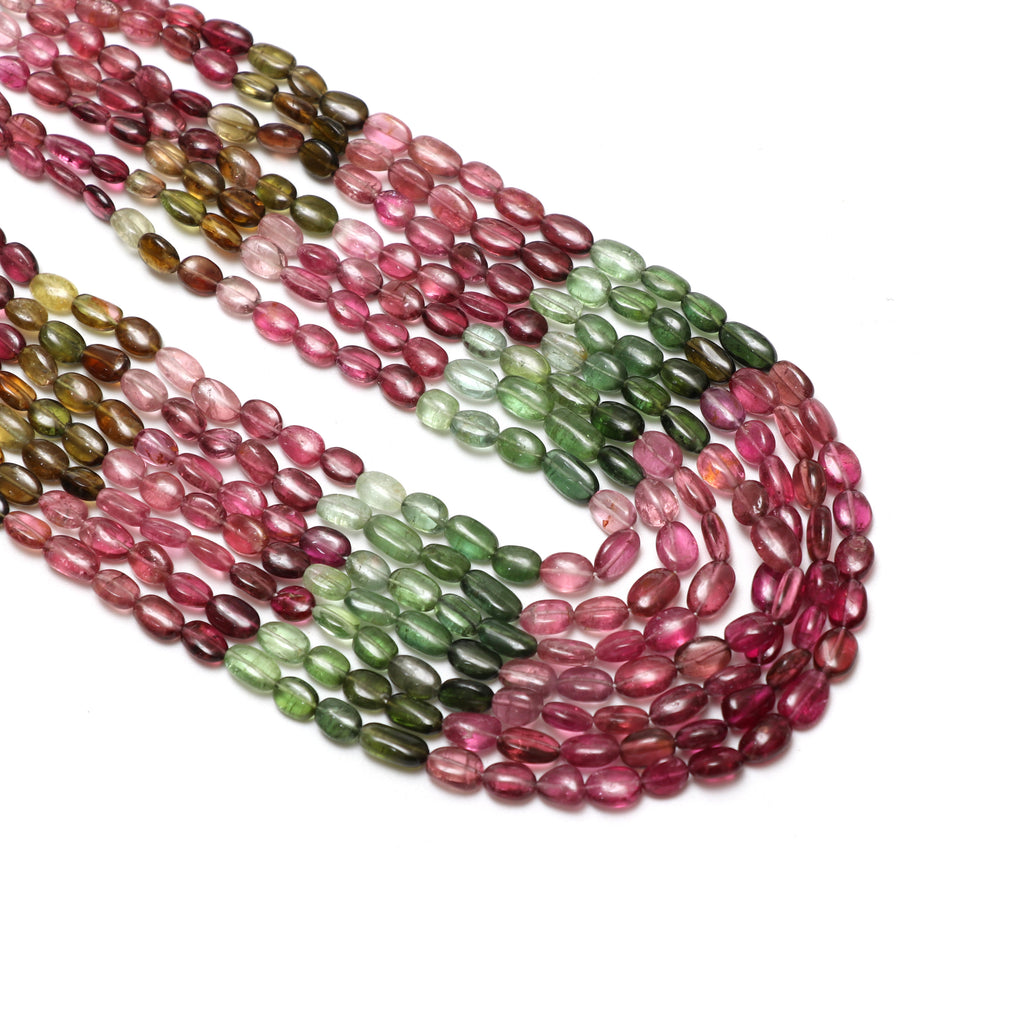 Natural Multi Tourmaline Smooth Oval Beaded Necklace, 3.5x5 mm to 5x8.5 mm, Inner 18 Inches to Outer 22 Inches, Price Per Necklace - National Facets, Gemstone Manufacturer, Natural Gemstones, Gemstone Beads, Gemstone Carvings