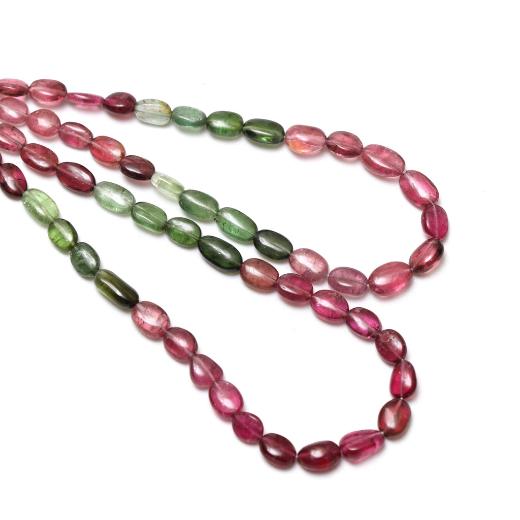 Natural Multi Tourmaline Smooth Oval Beaded Necklace, 3.5x5 mm to 5x8.5 mm, Inner 18 Inches to Outer 22 Inches, Price Per Necklace - National Facets, Gemstone Manufacturer, Natural Gemstones, Gemstone Beads, Gemstone Carvings