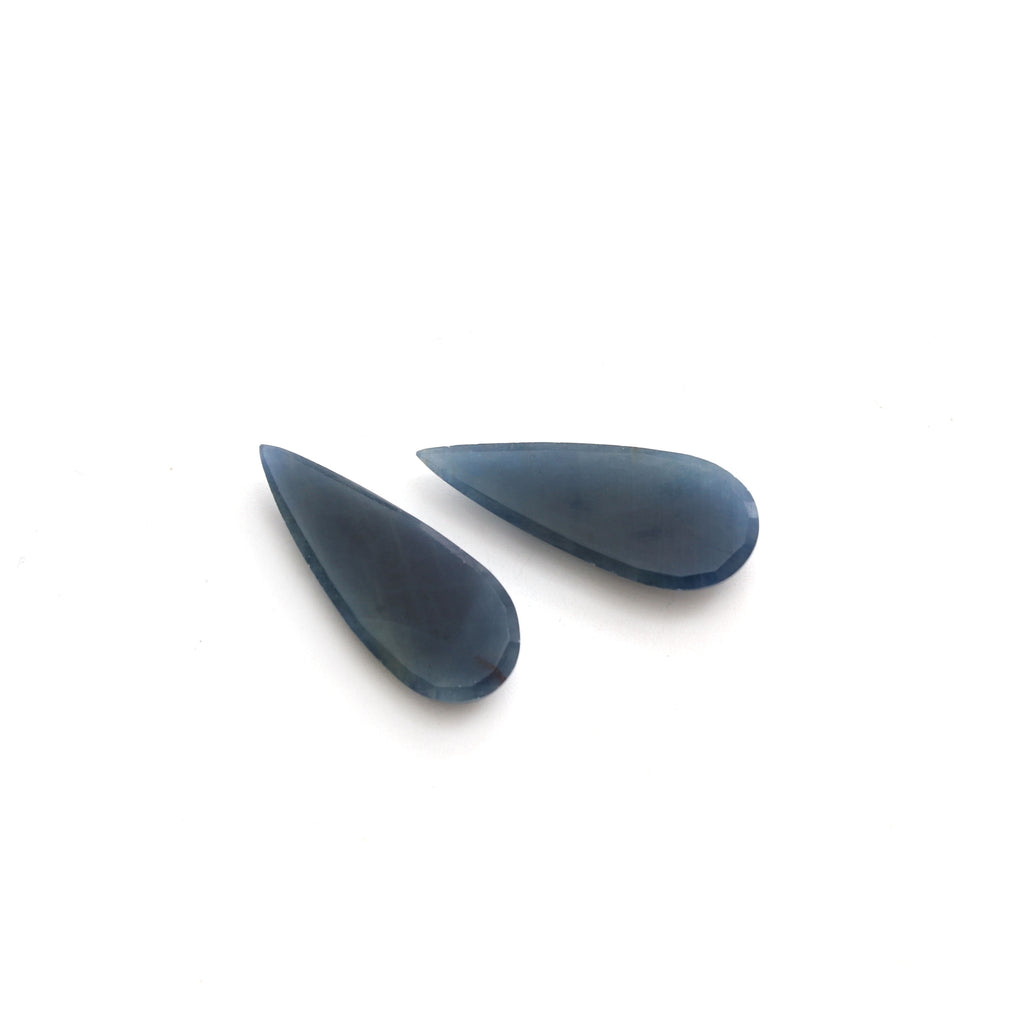 Natural Blue Sapphire Pear Faceted Loose Gemstone, 10.6x26.5 mm, Blue Sapphire Jewelry Making Loose Gemstone, Pair (2 Pieces) - National Facets, Gemstone Manufacturer, Natural Gemstones, Gemstone Beads