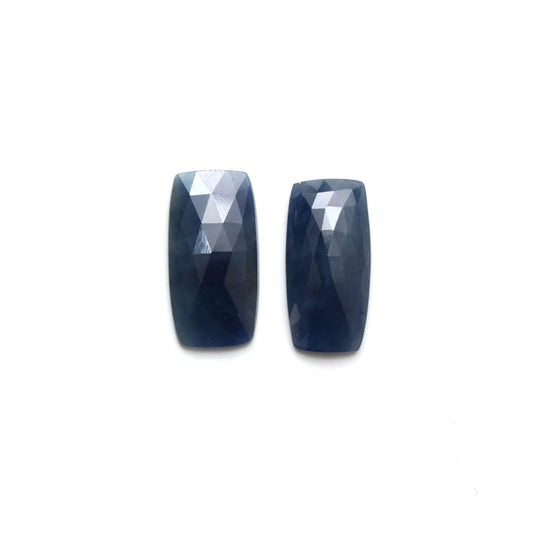 Natural Blue Sapphire Faceted Rectangle Loose Gemstone, 10x20 mm, Sapphire Jewelry Making Gemstone , Pair ( 2 Pieces )