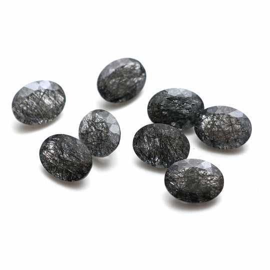 Natural Black Rutile Faceted Oval Loose Gemstone, 12x16 mm, Rutile Oval Jewelry Making Gemstone, Gift For Her, 8 Pieces